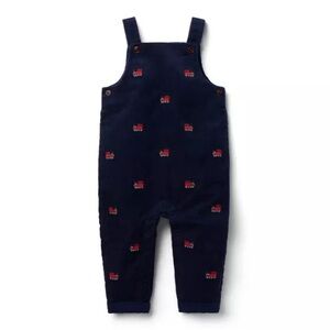 Janie and Jack Baby Embroidered Train Corduroy Overalls Navy 6/12m